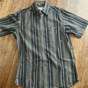 Ecko Unltd Mens Striped Button Down Shirt Short Sleeve Green Gold Lurex Small